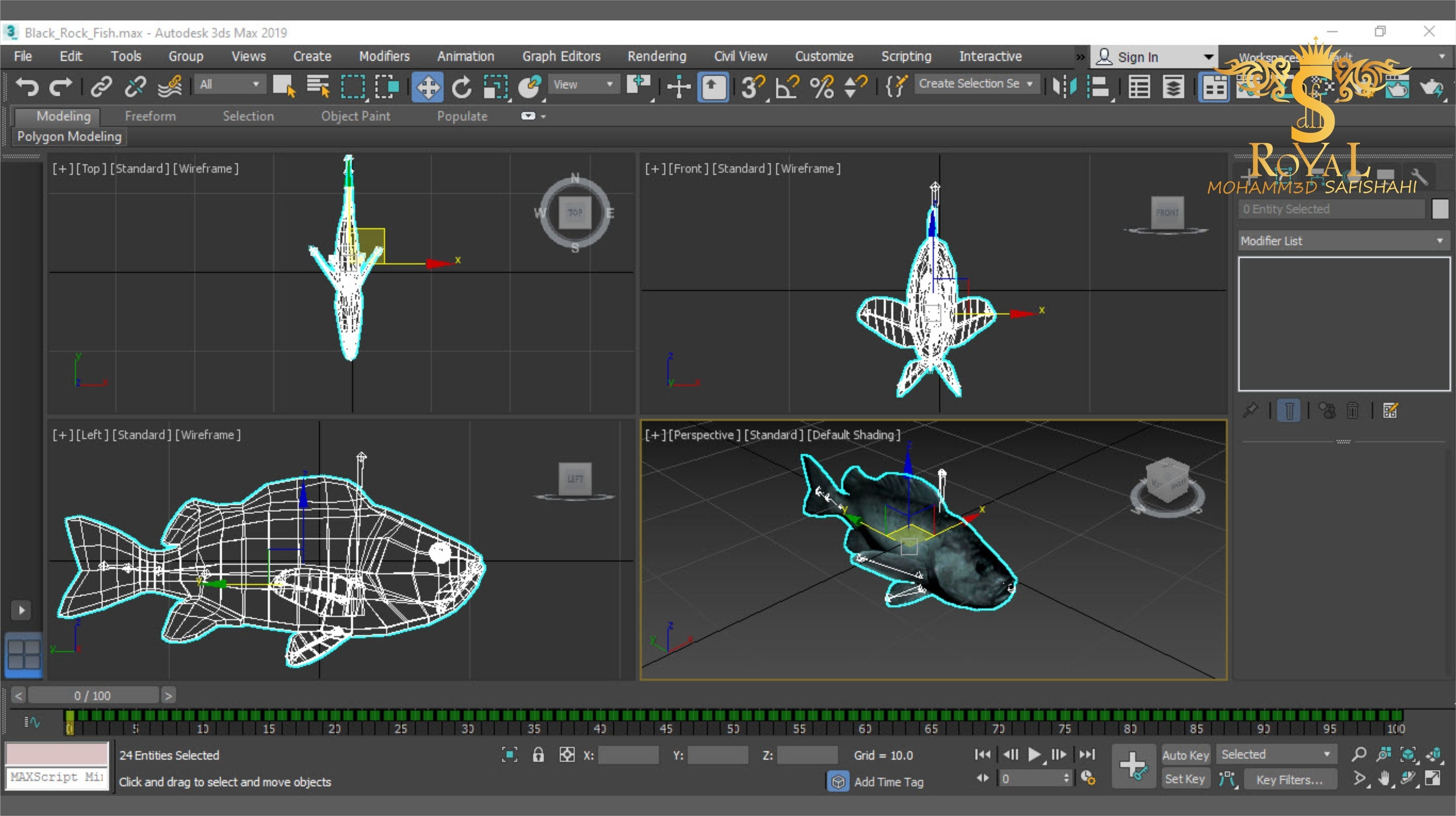 Animated Black Rock Fish - Loop Animation with 1160 Frames Low-poly 3D model_13