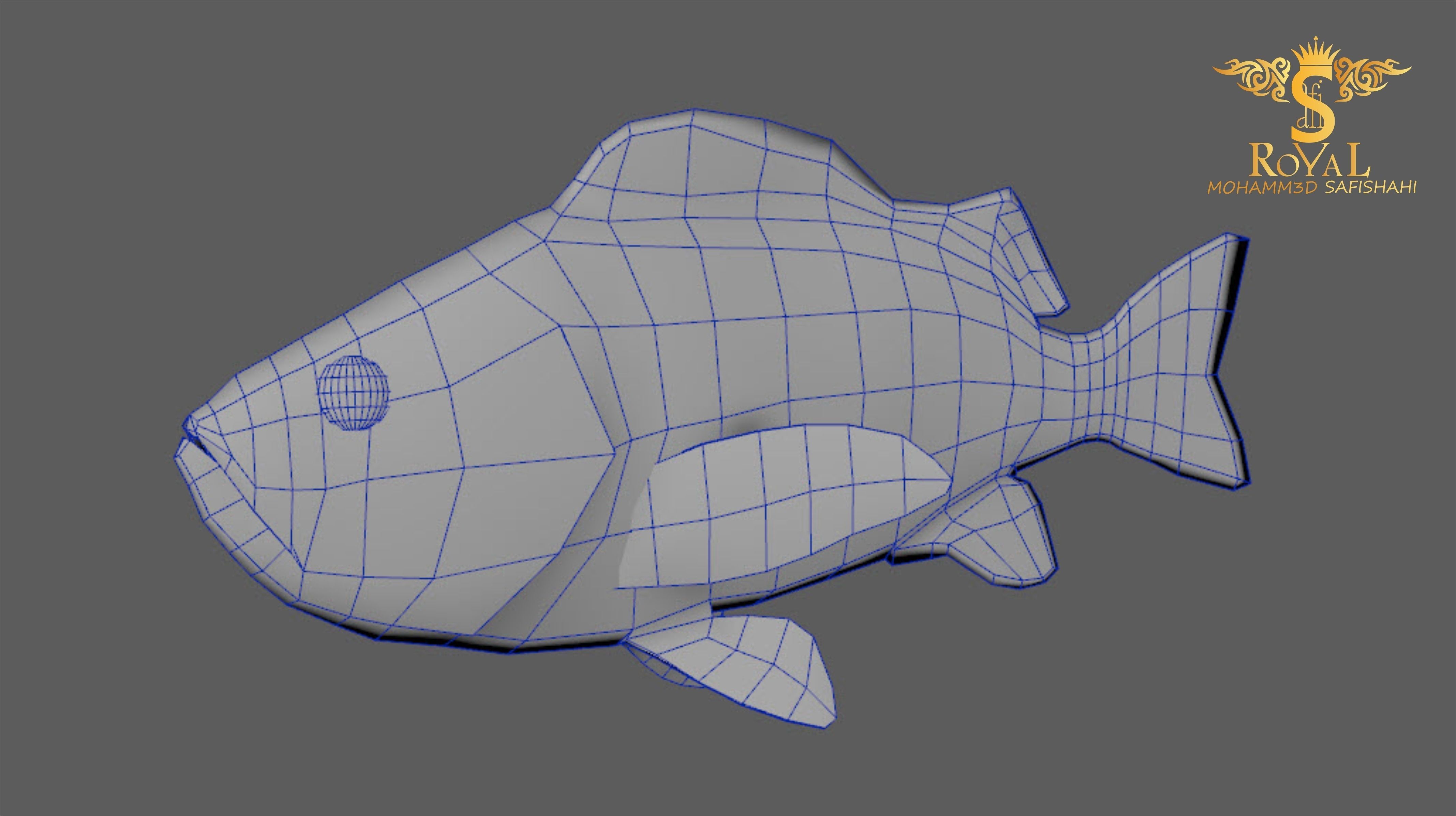 Animated Black Rock Fish - Loop Animation with 1160 Frames Low-poly 3D model_8