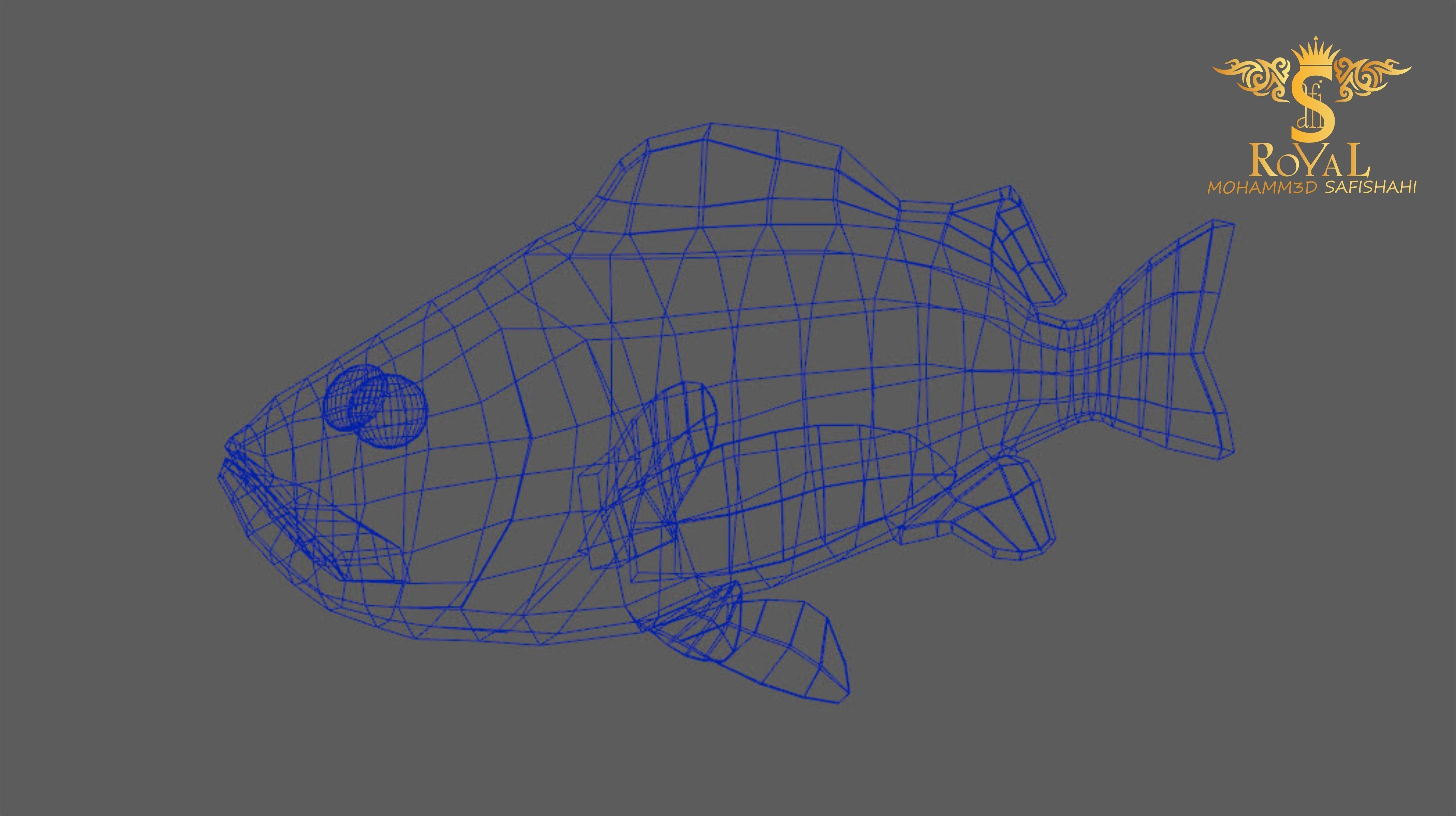 Animated Black Rock Fish - Loop Animation with 1160 Frames Low-poly 3D model_9