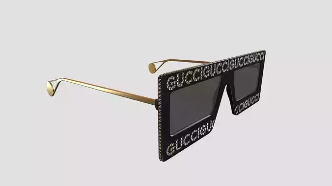 Gucci Women Black Crystal Logo Shield Sunglasses