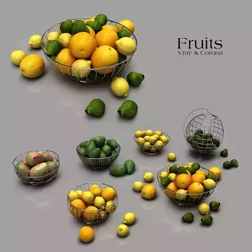 Fruits in baskets - 3D model