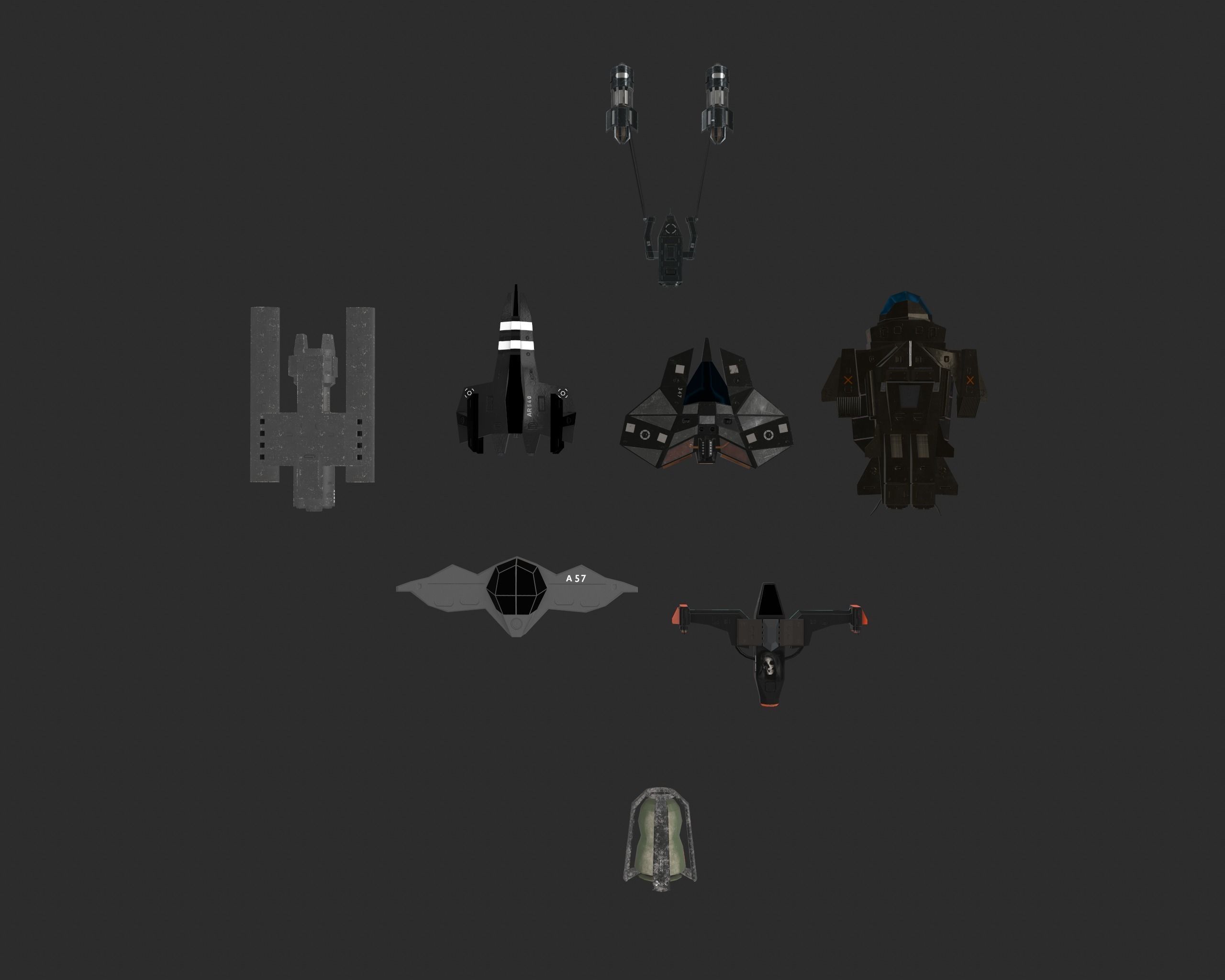 Spaceship Pack Low-poly 3D model_2