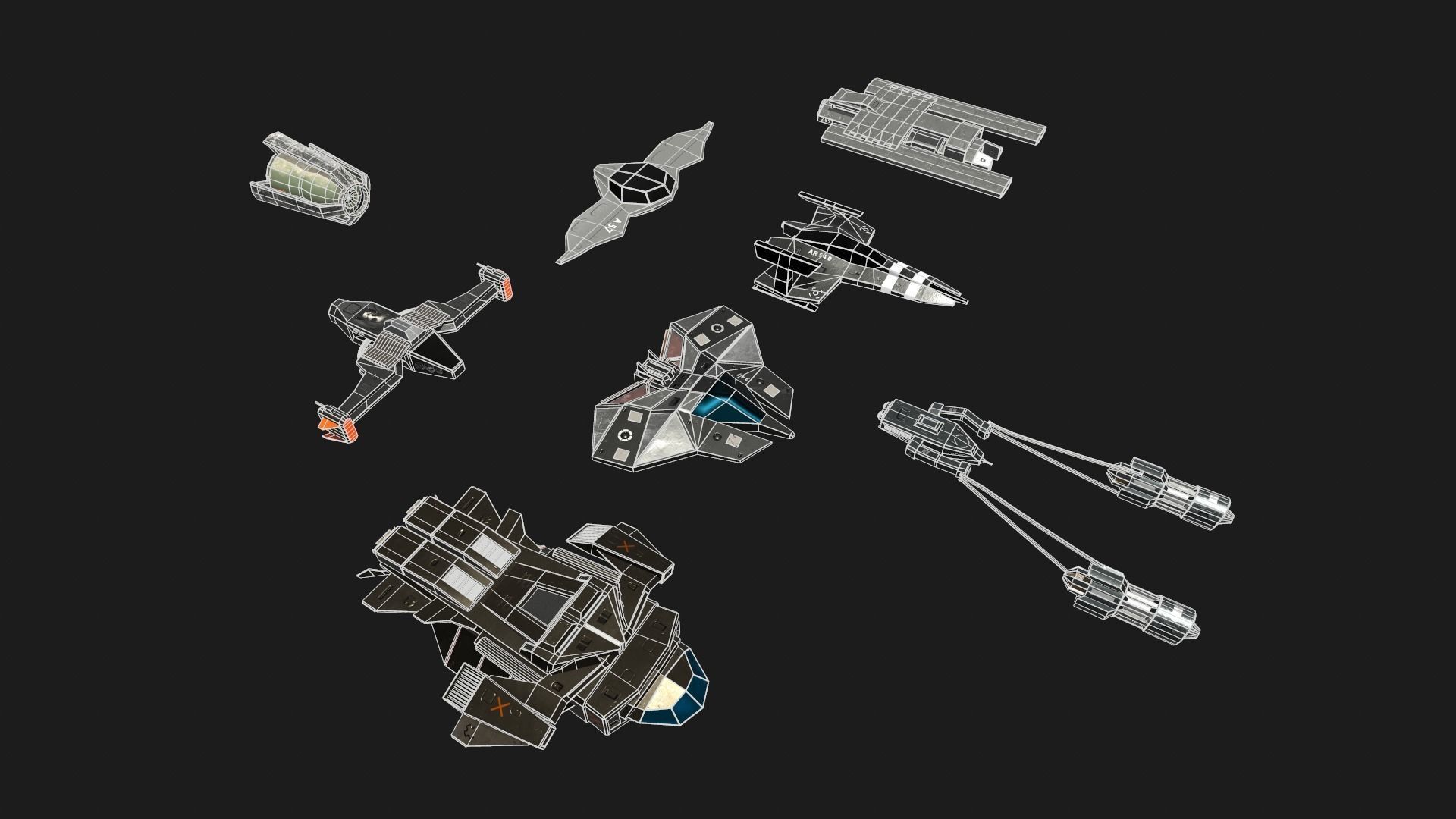Spaceship Pack Low-poly 3D model_5