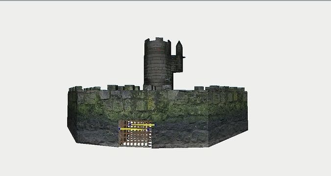 Medieval Fortress with Tower and Double Gates 3D model