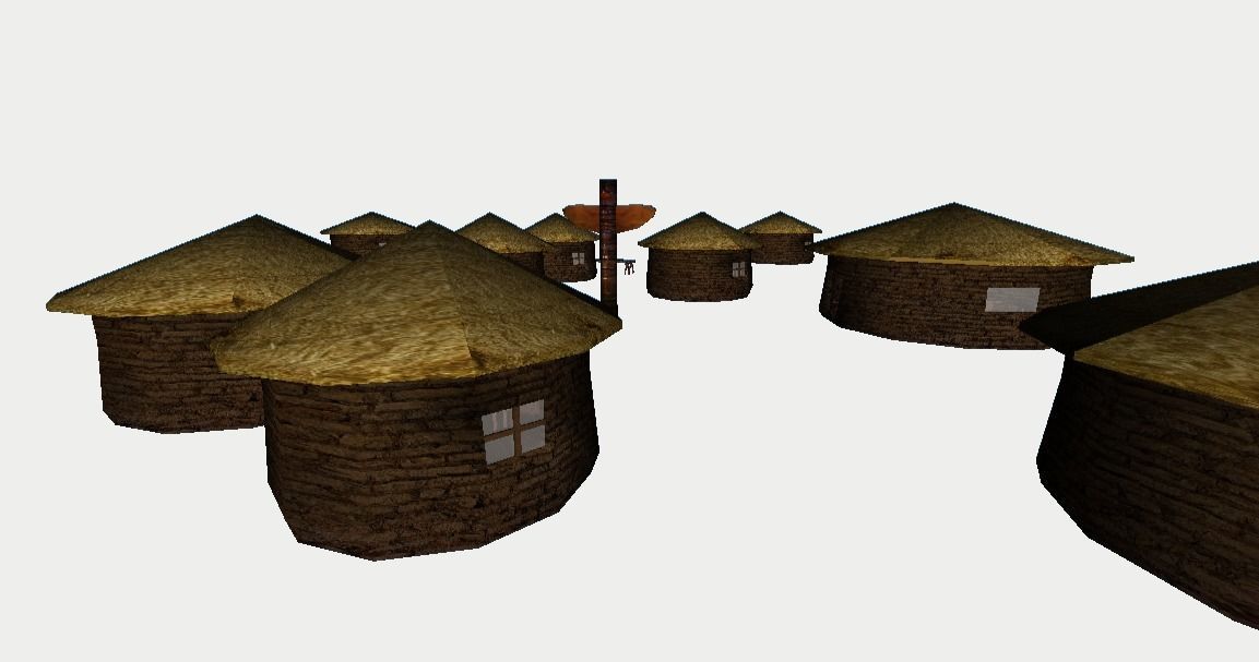Primitive Rural Village with 13 Individual Shacks 3D model_7
