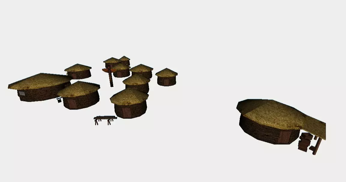 Primitive Rural Village with 13 Individual Shacks 3D model_0