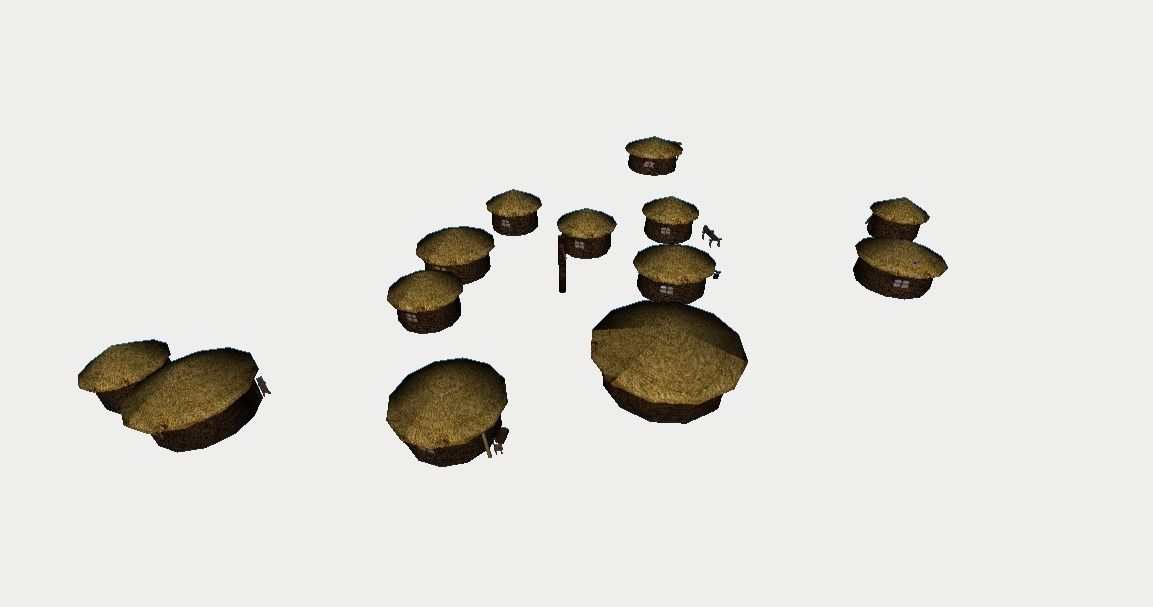 Primitive Rural Village with 13 Individual Shacks 3D model_2