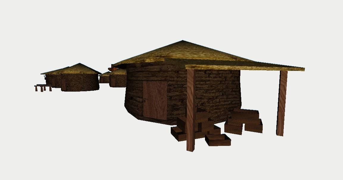 Primitive Rural Village with 13 Individual Shacks 3D model_5