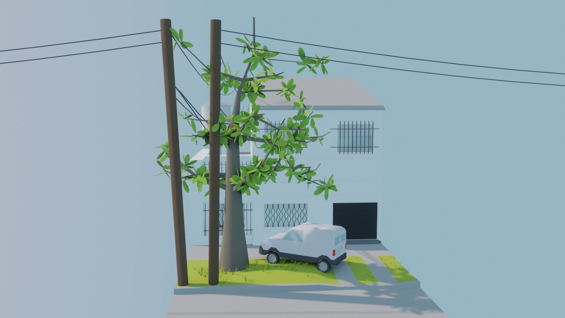 Low Poly House with roof Low-poly 3D model_5