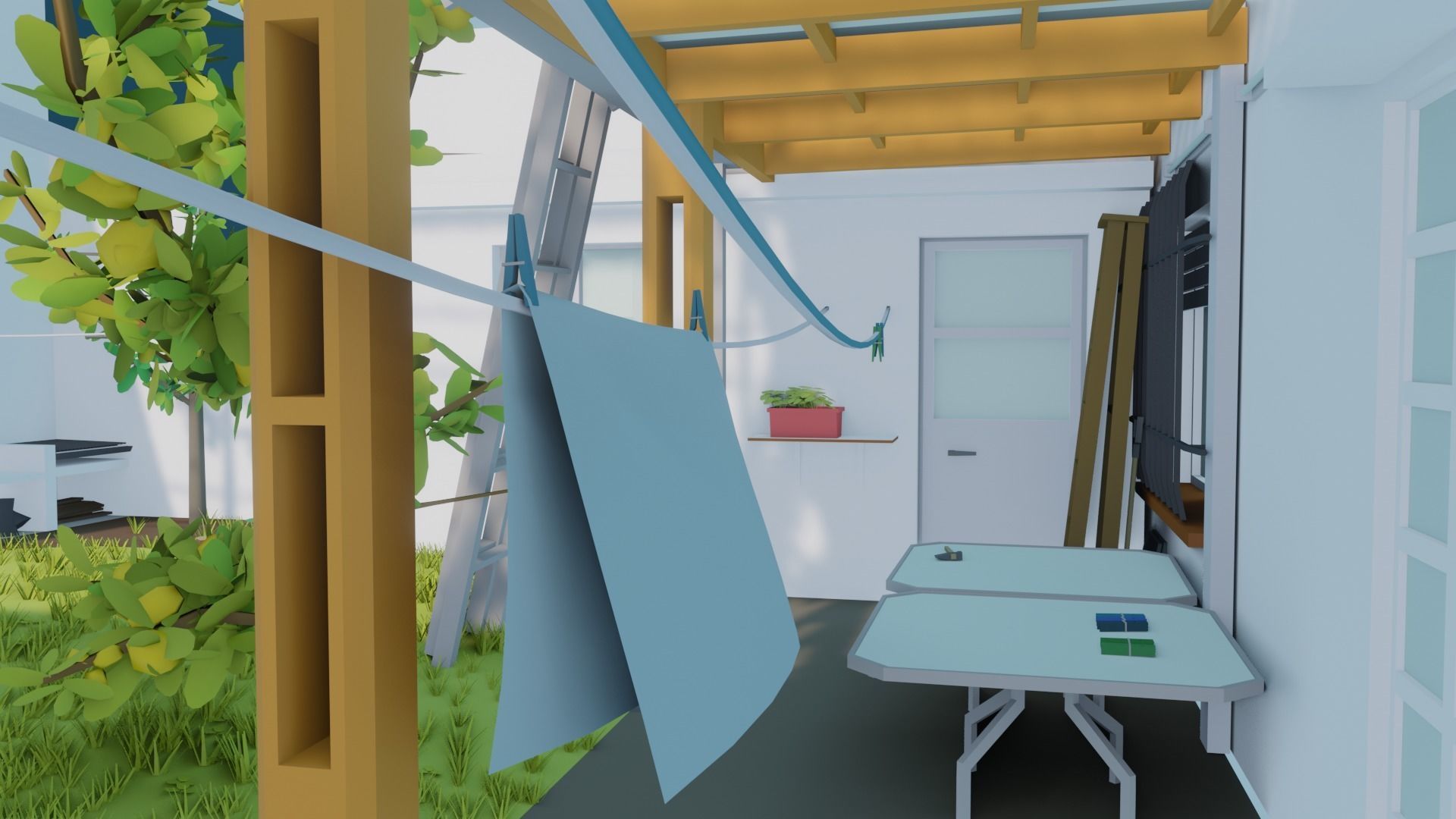 Low Poly House with roof Low-poly 3D model_11