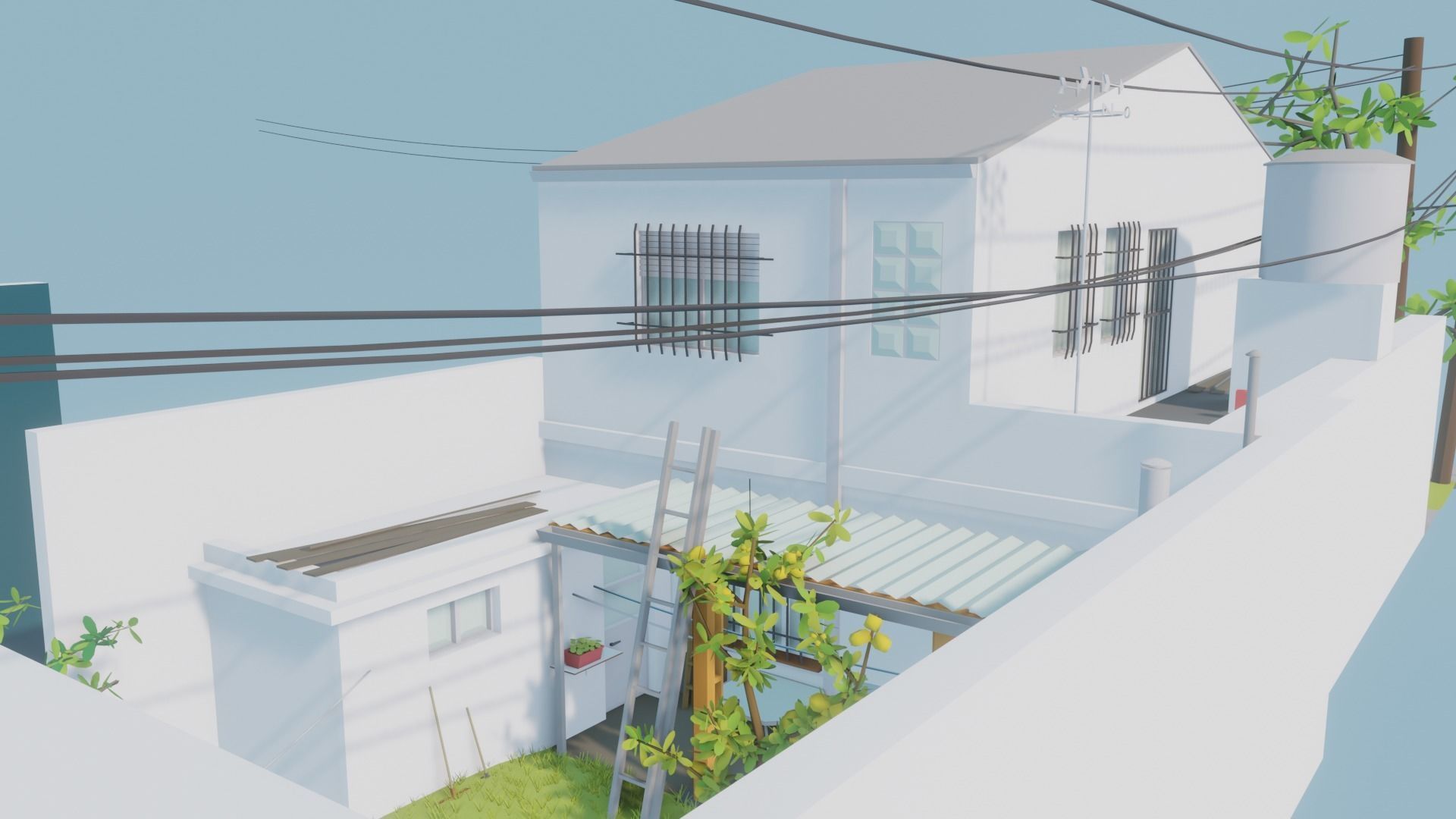 Low Poly House with roof Low-poly 3D model_1