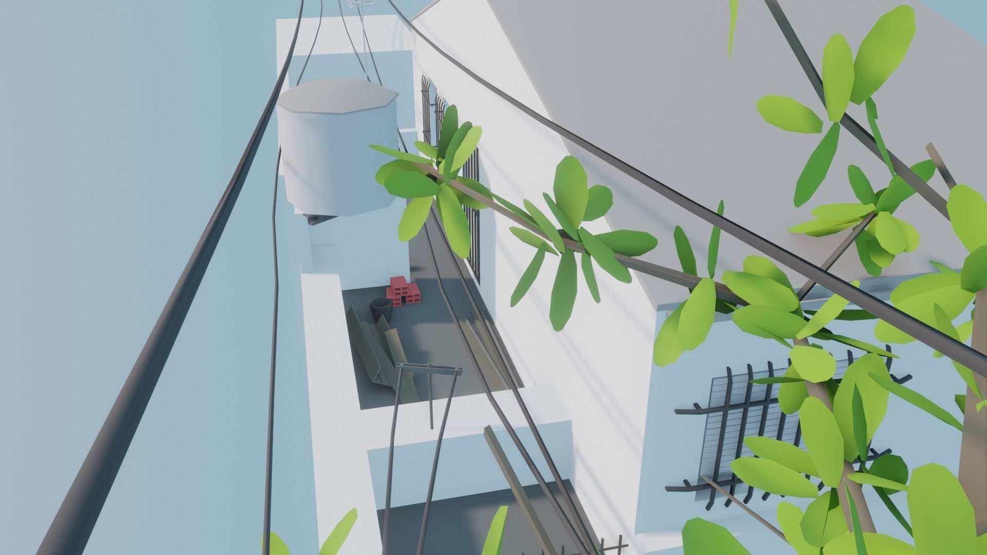 Low Poly House with roof Low-poly 3D model_6