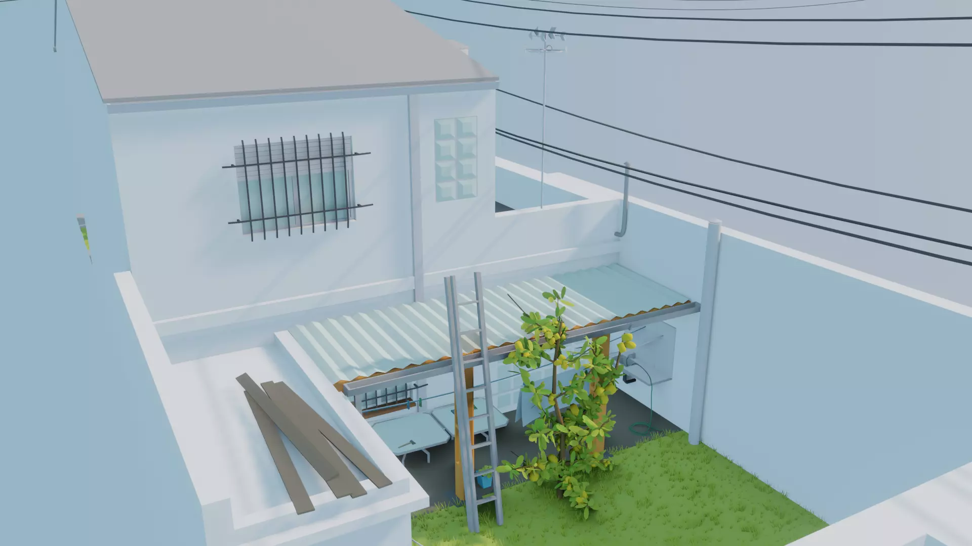 Low Poly House with roof Low-poly 3D model_0
