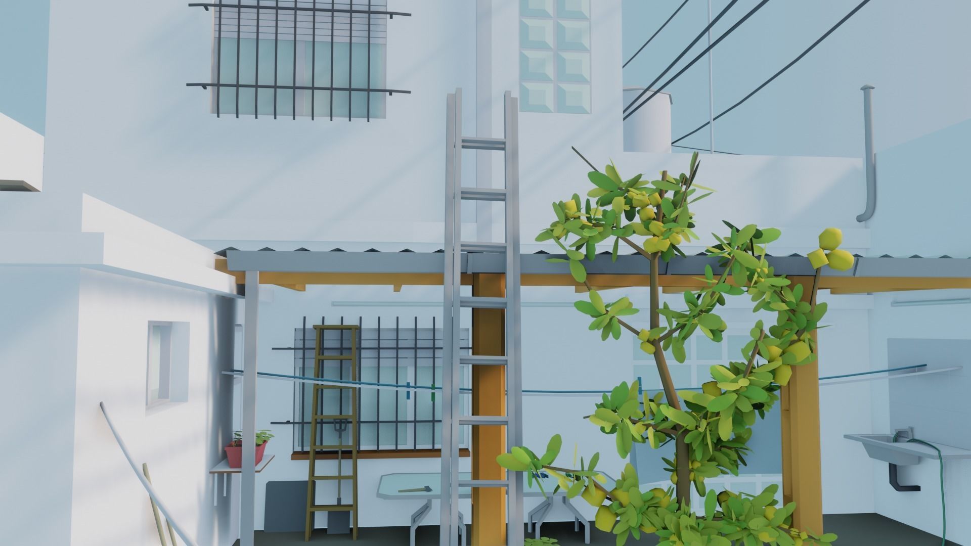 Low Poly House with roof Low-poly 3D model_9