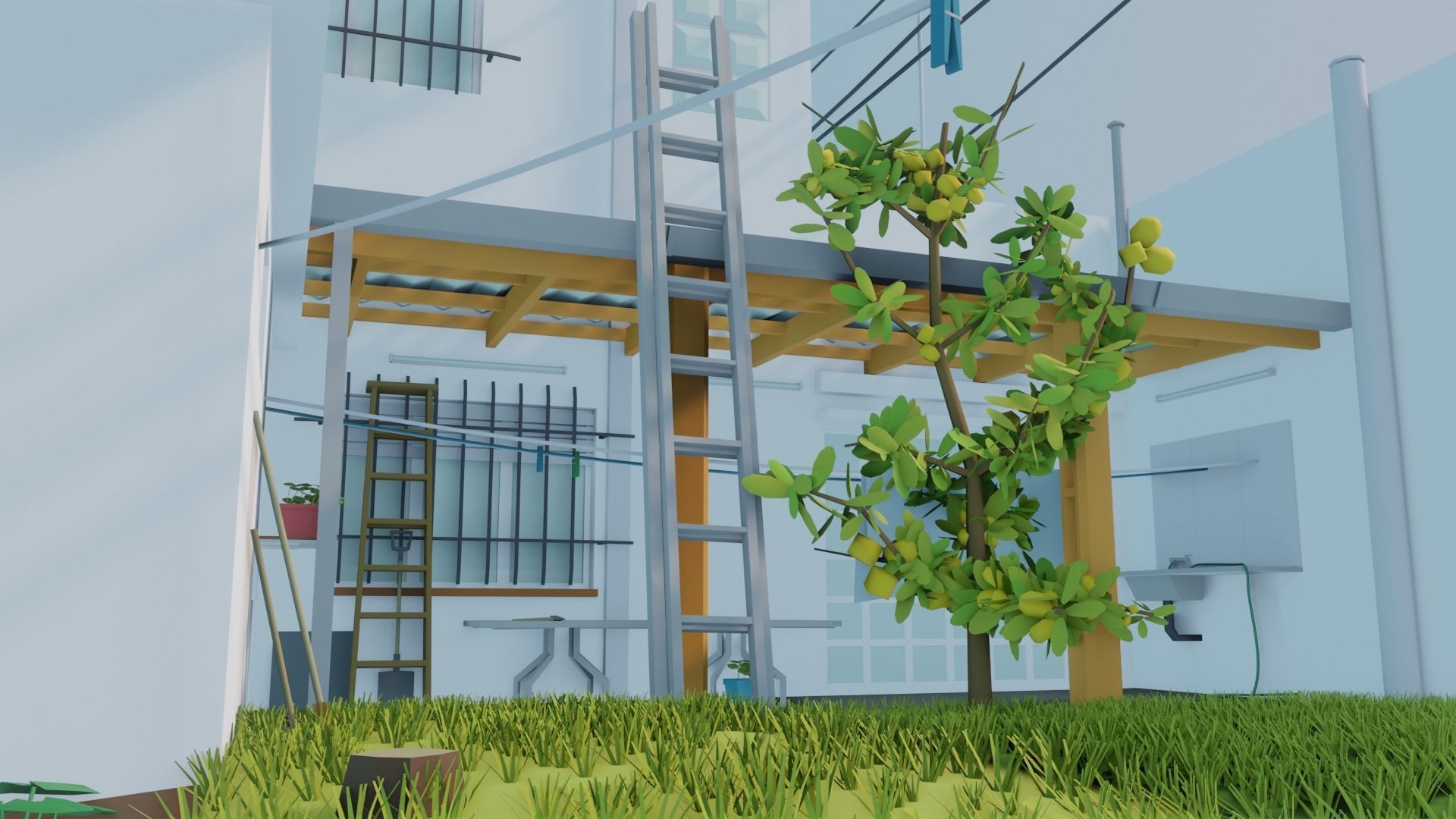 Low Poly House with roof Low-poly 3D model_8