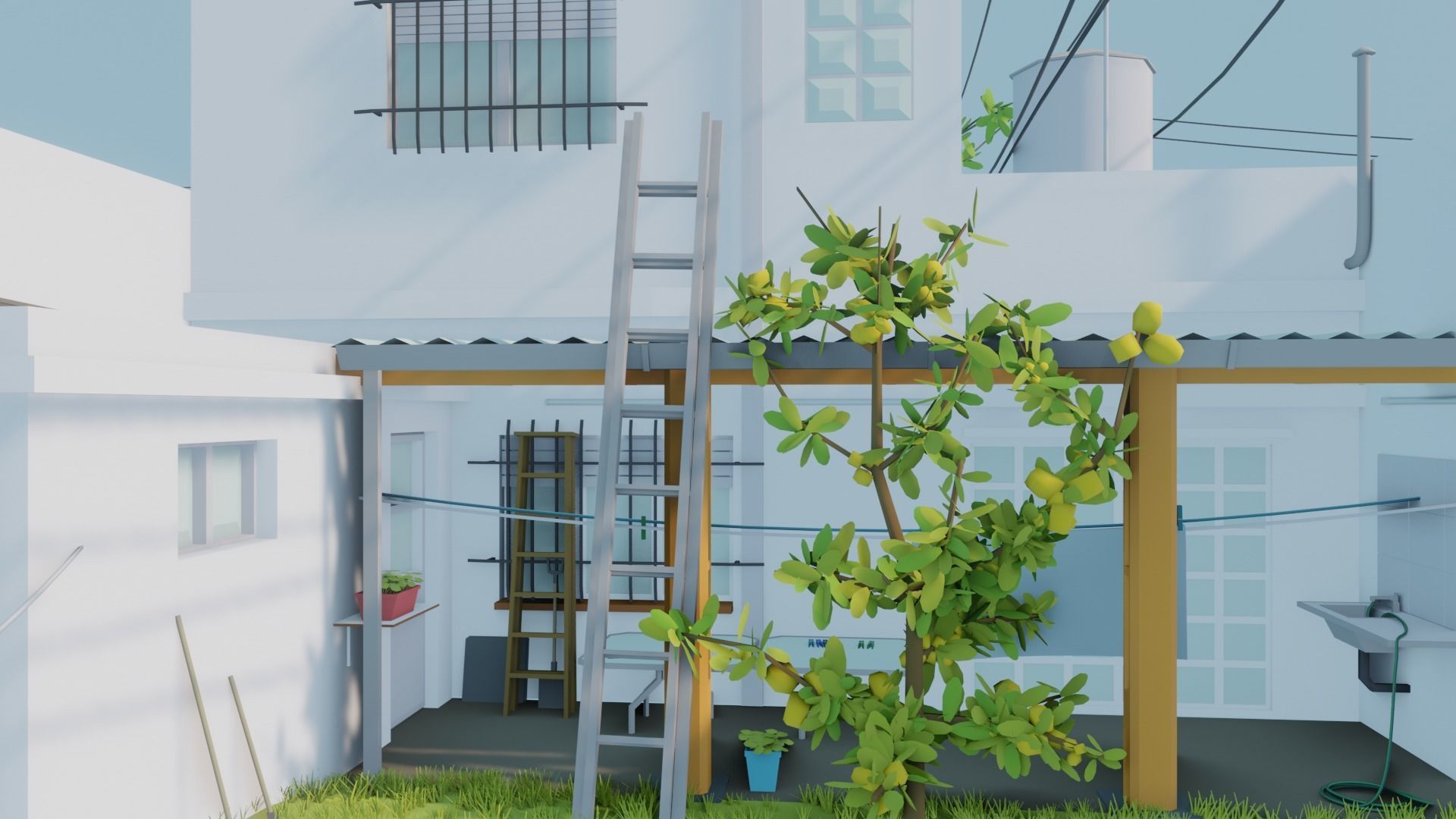 Low Poly House with roof Low-poly 3D model_10