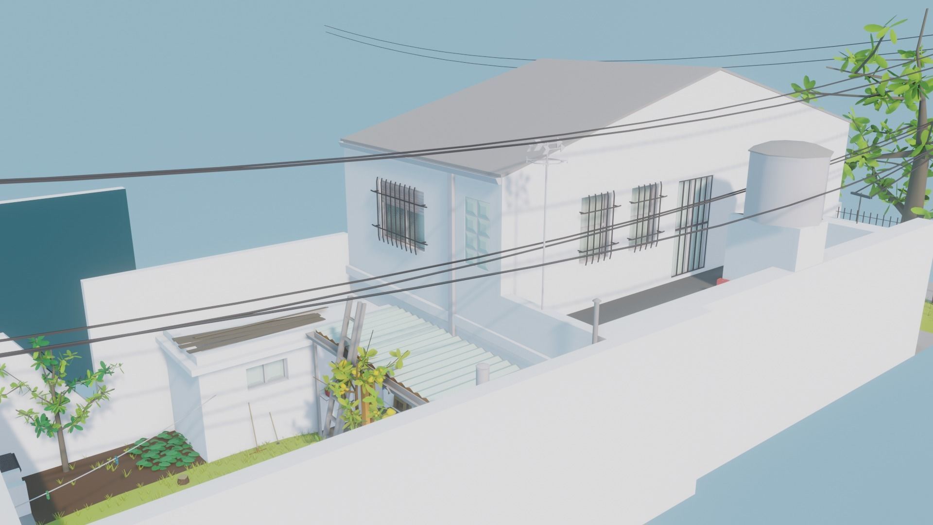 Low Poly House with roof Low-poly 3D model_4
