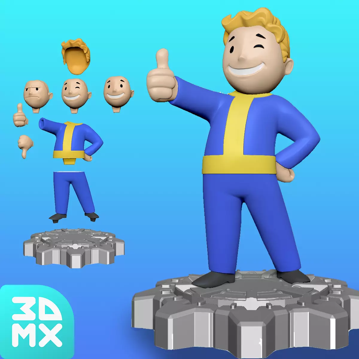 Vault Boy Multi Piece 3D Deluxe 3D Print Sculpt 3D print model_0