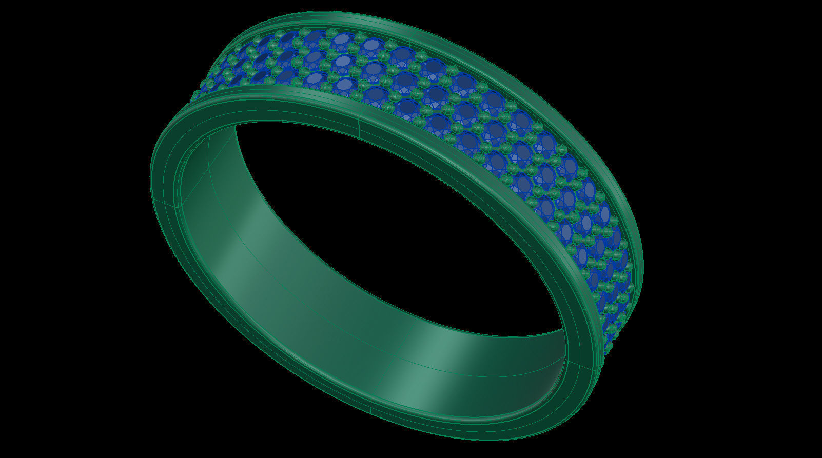 Three-Row Diamond Wedding Band size 16 mm 3D print model_12