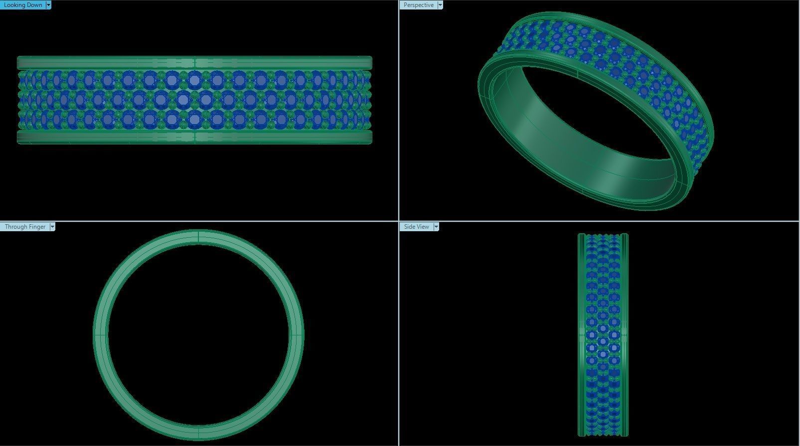 Three-Row Diamond Wedding Band size 16 mm 3D print model_1