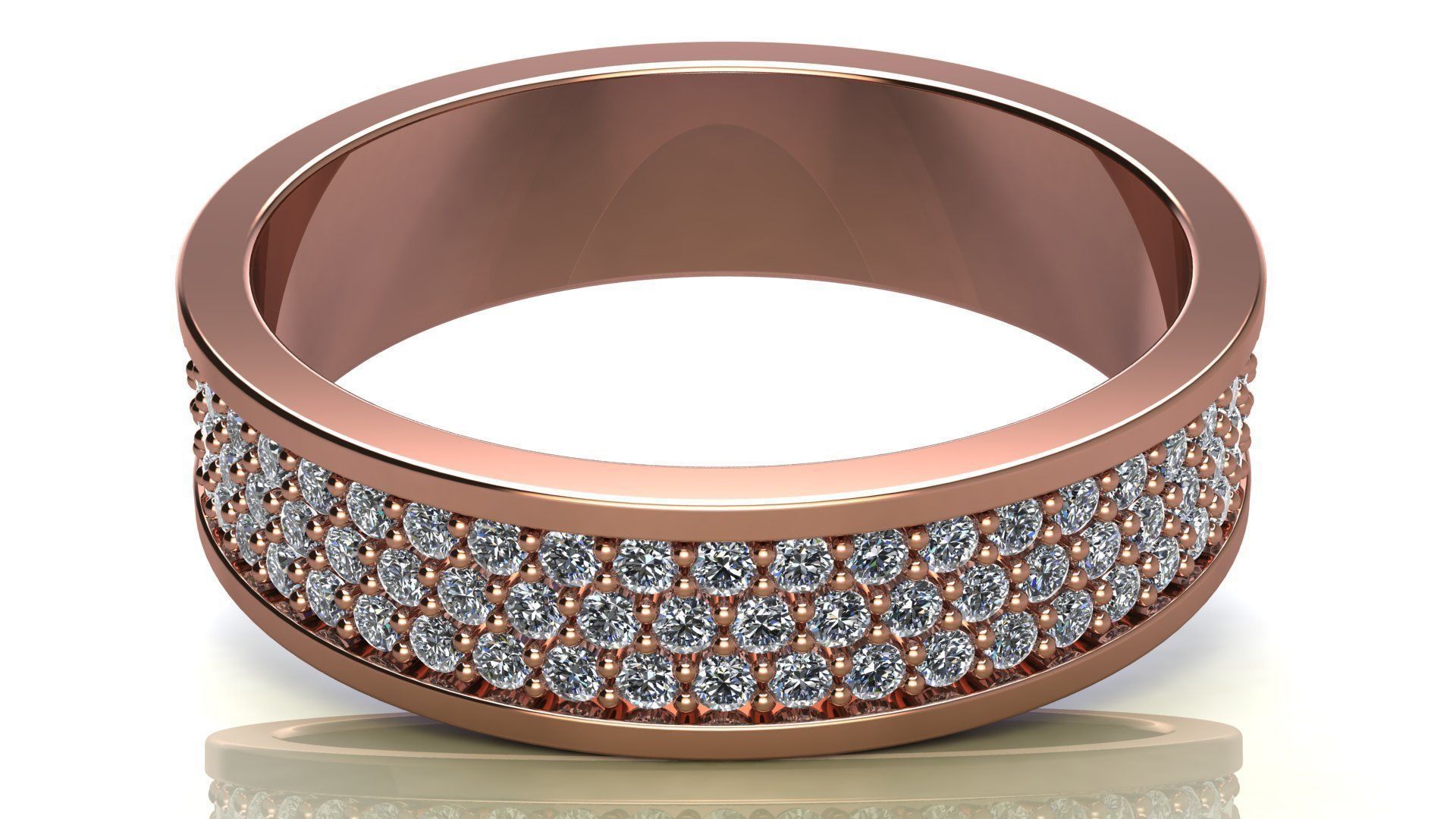 Three-Row Diamond Wedding Band size 16 mm 3D print model_8