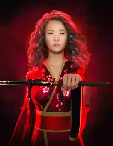 Masaki asian woman in kimono holding sword 3D model