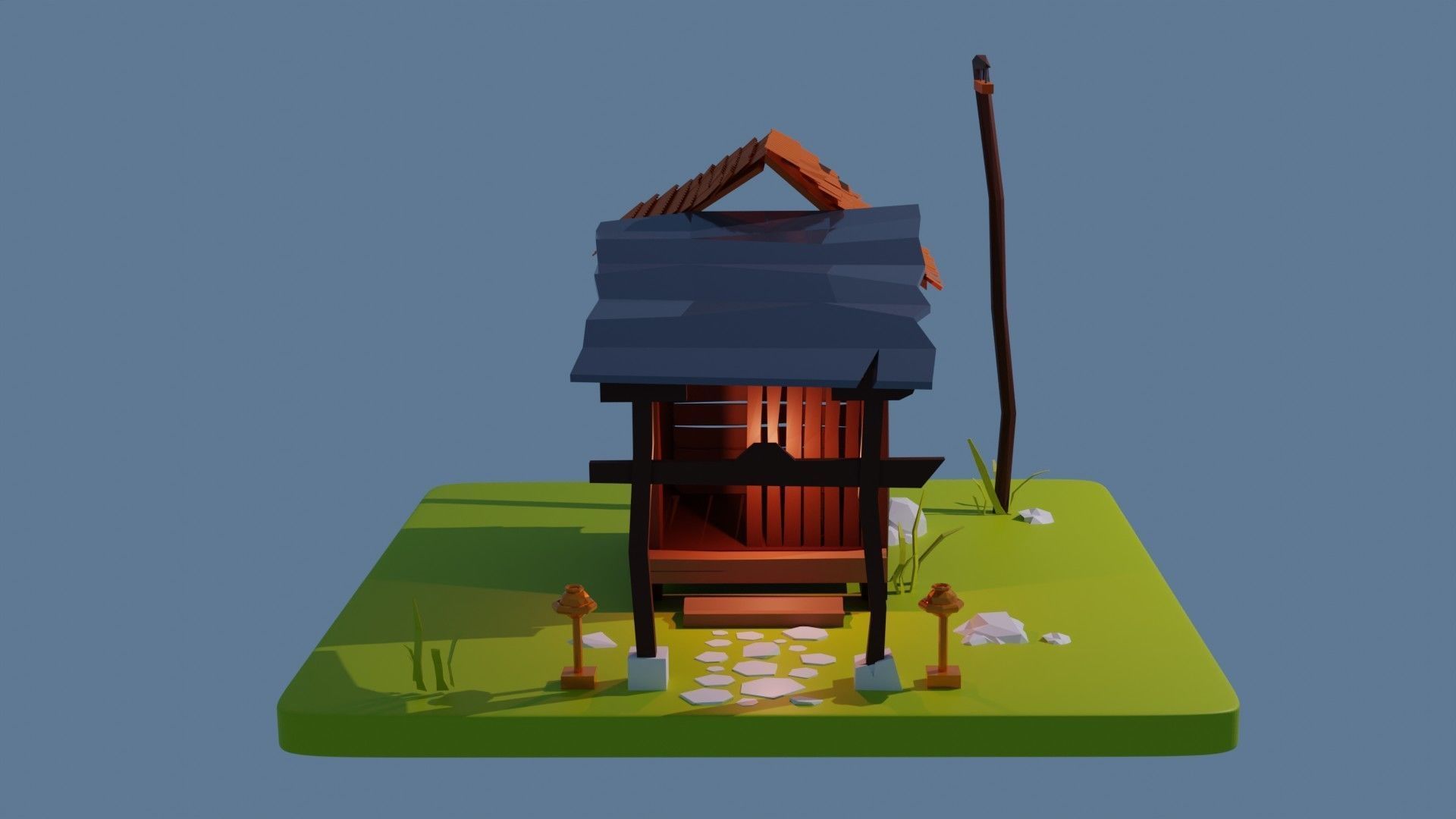 Low poly dark hut in the night Free low-poly 3D model_1