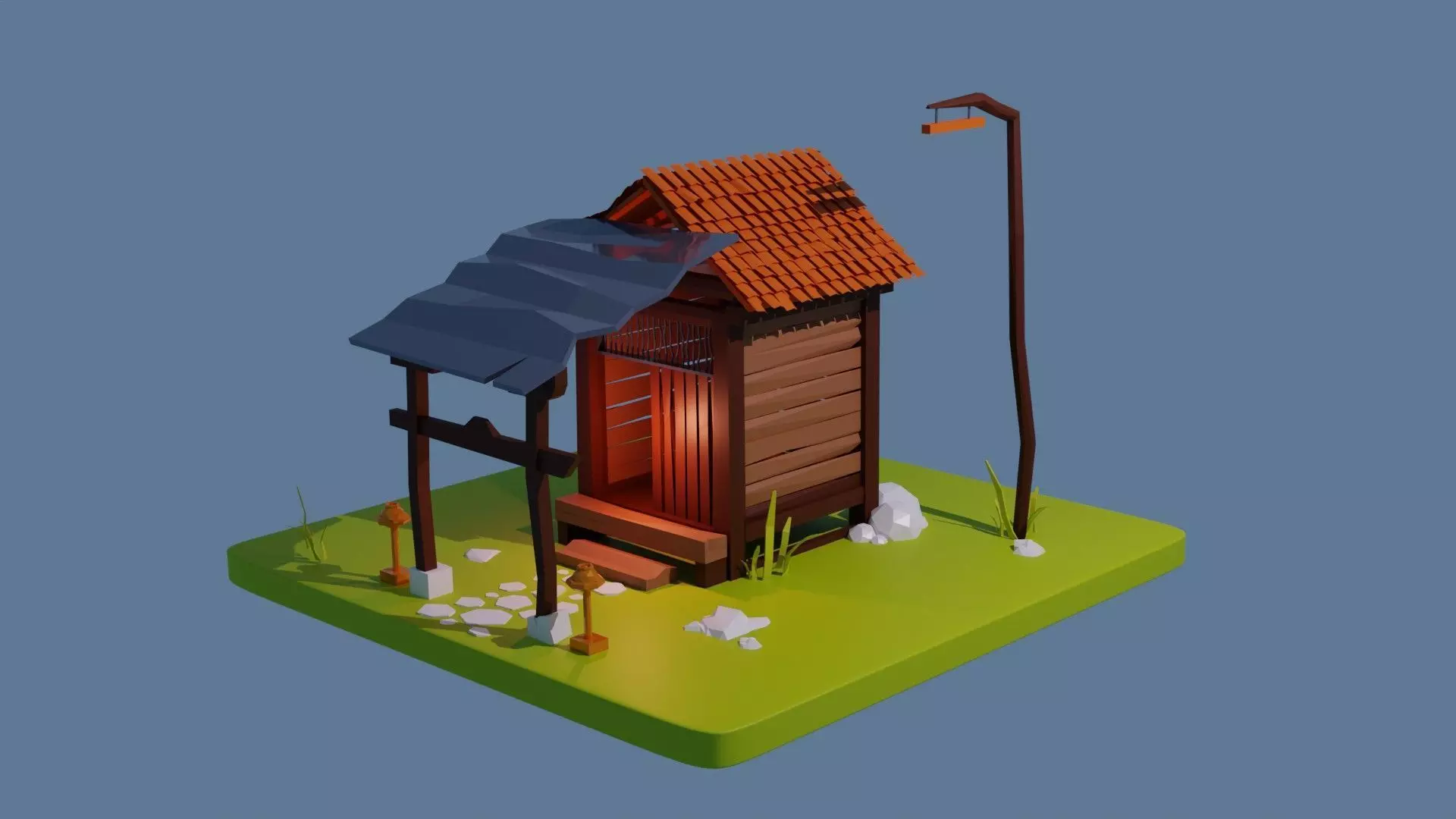 Low poly dark hut in the night Free low-poly 3D model_0
