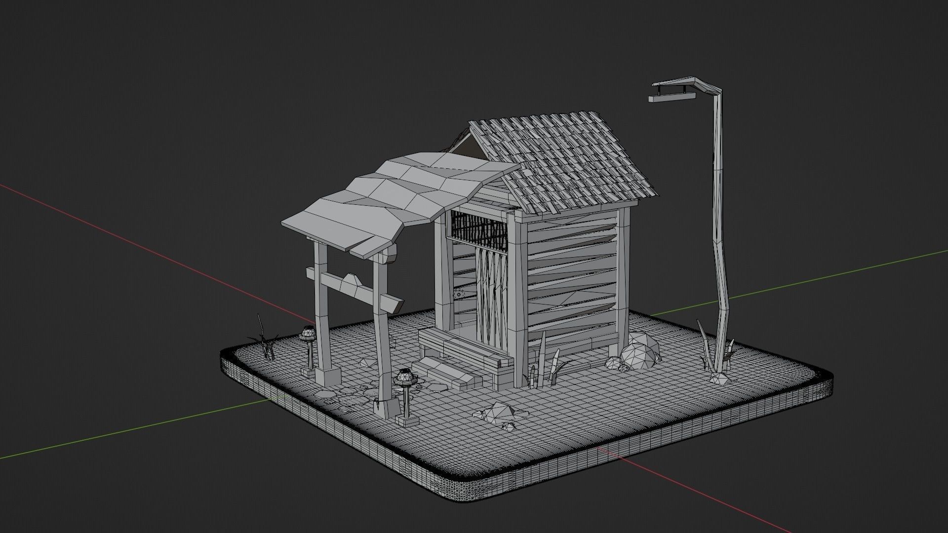 Low poly dark hut in the night Free low-poly 3D model_5