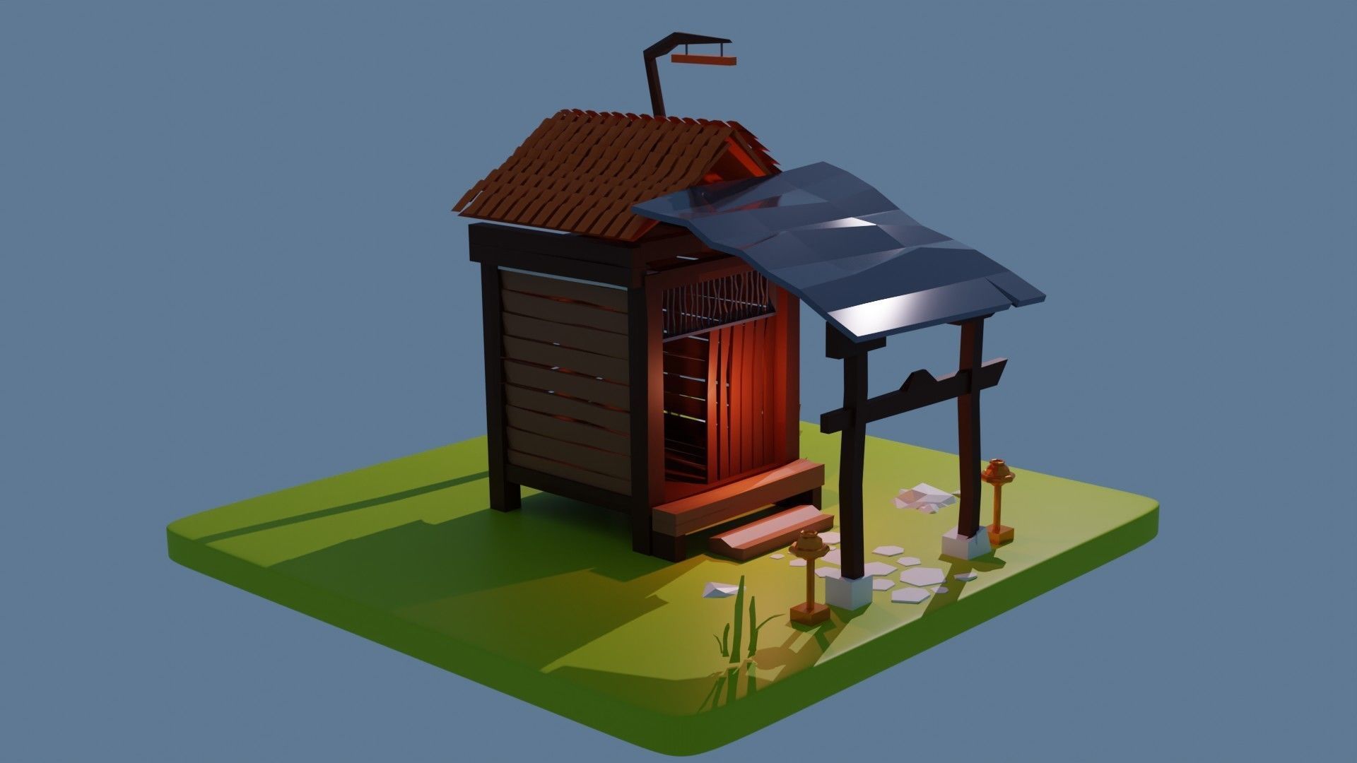 Low poly dark hut in the night Free low-poly 3D model_2