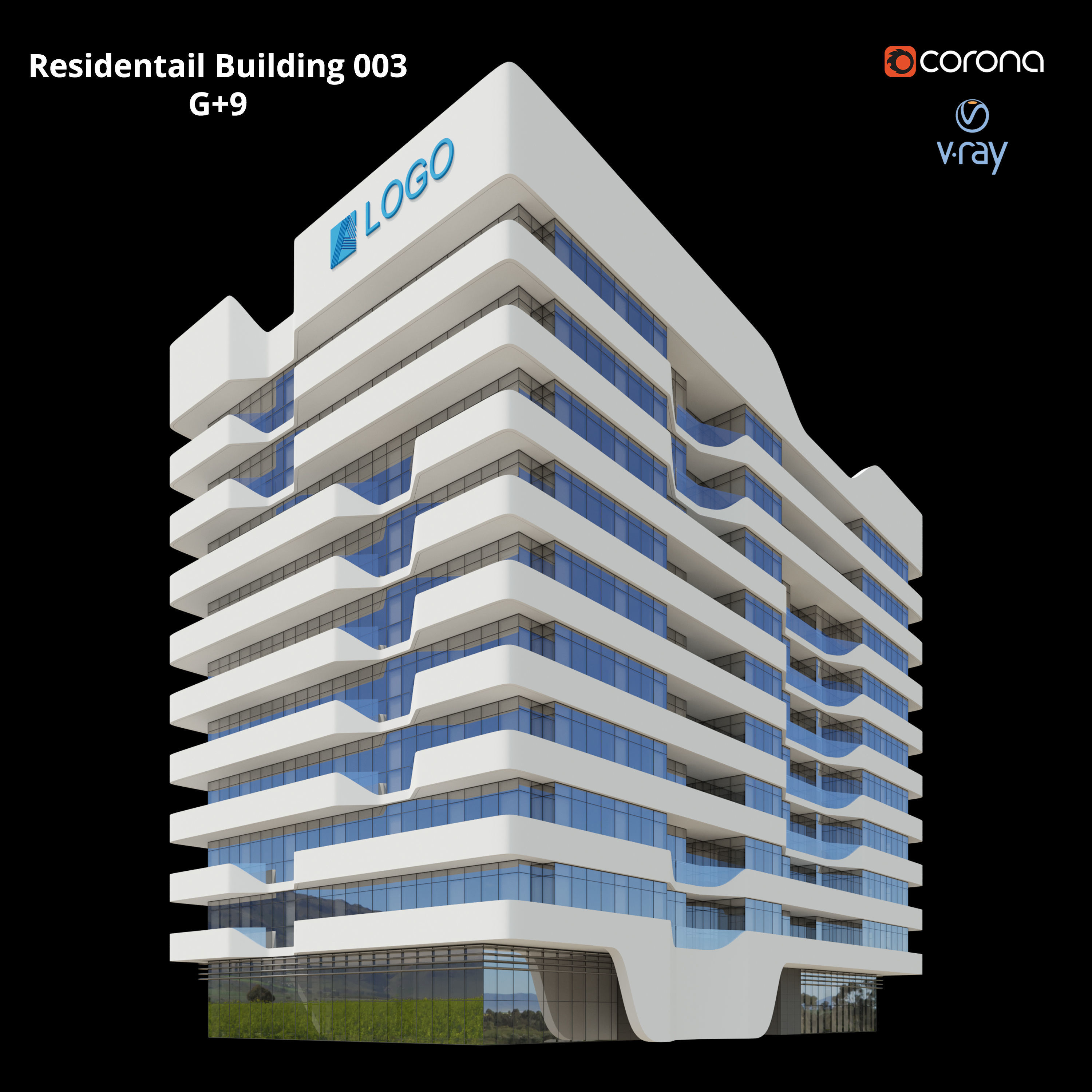 Modern Residential Building 003 3D model_1