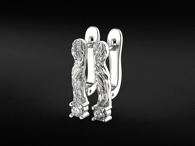 Stylish earrings in the form of a wooden twig with diamonds 522 3D print model