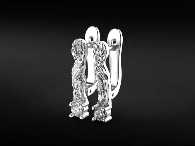 Stylish earrings in the form of a wooden twig with diamonds 522