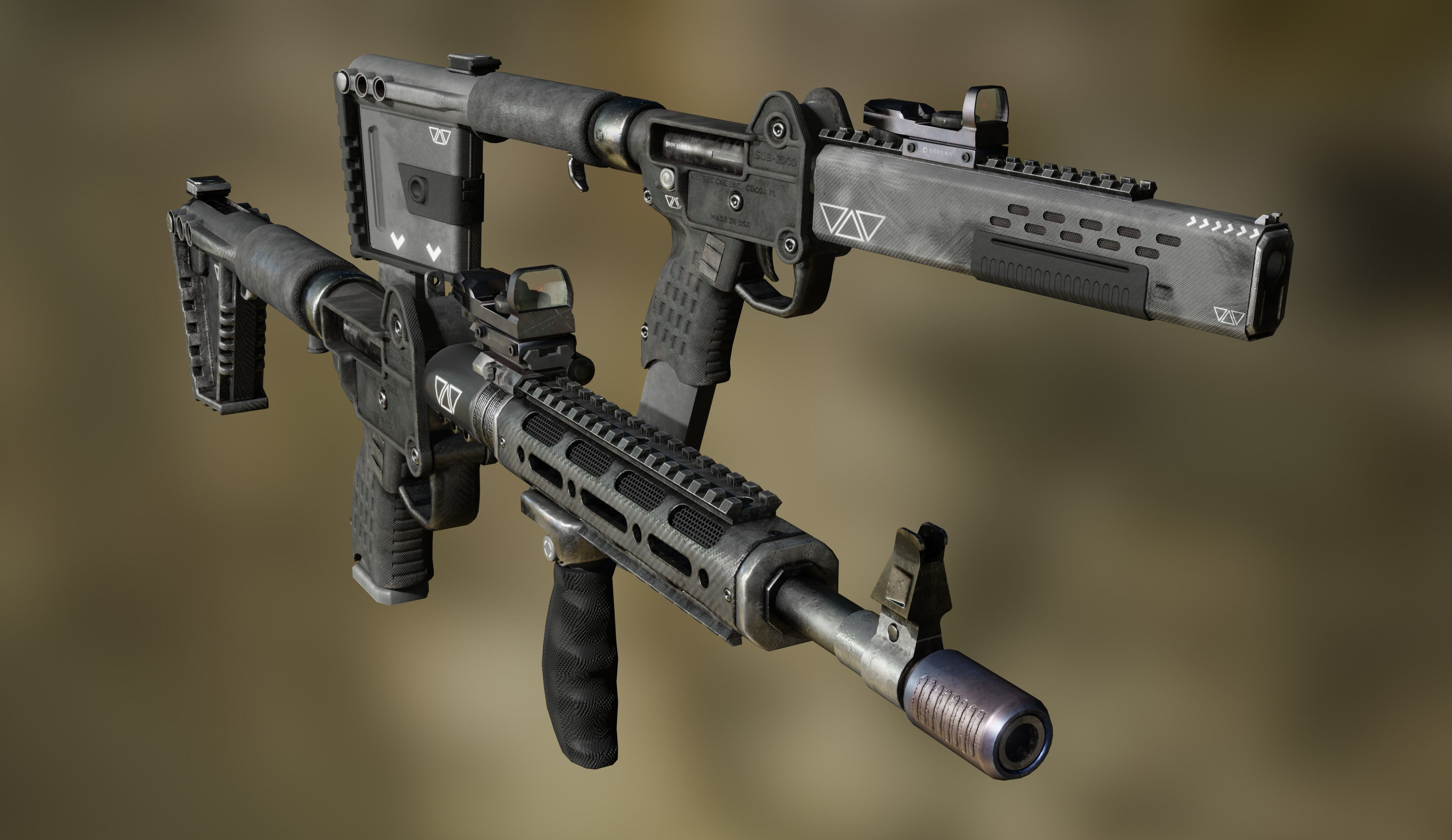 KelTec Sub2000  - Tris - Two variants Low-poly 3D model_1