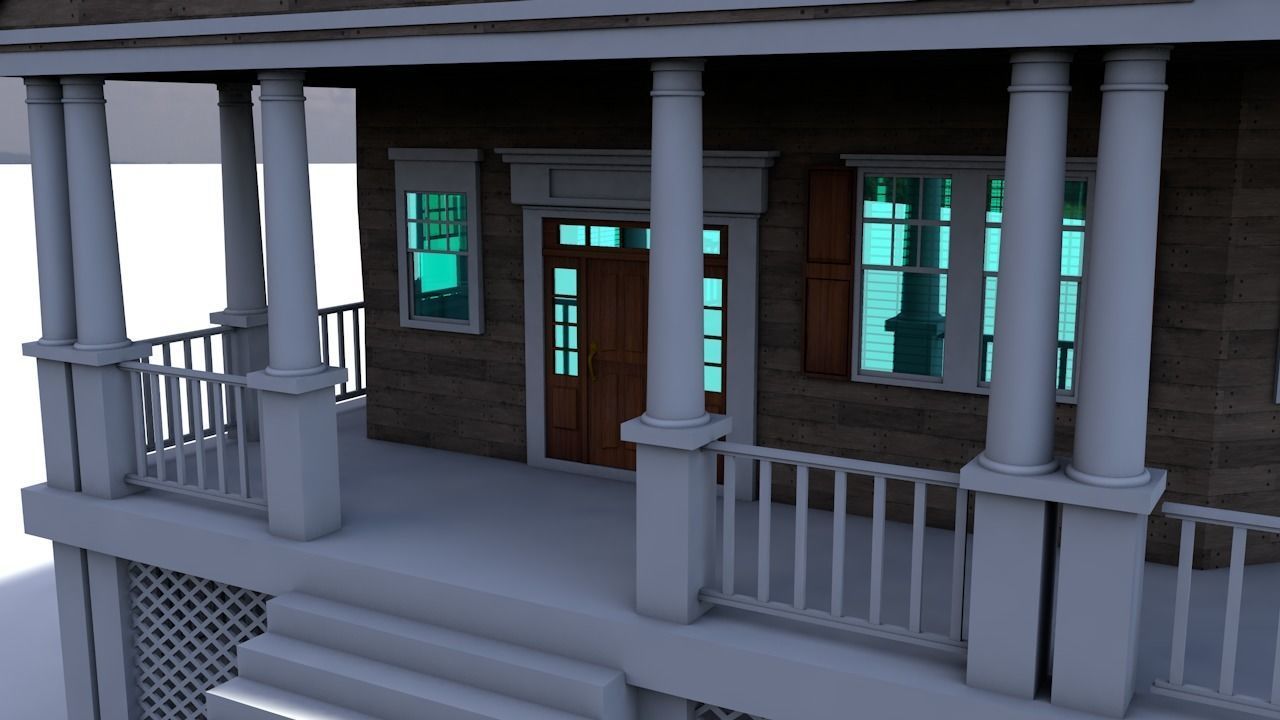 house 8 with deck and stairs Low-poly 3D model_4