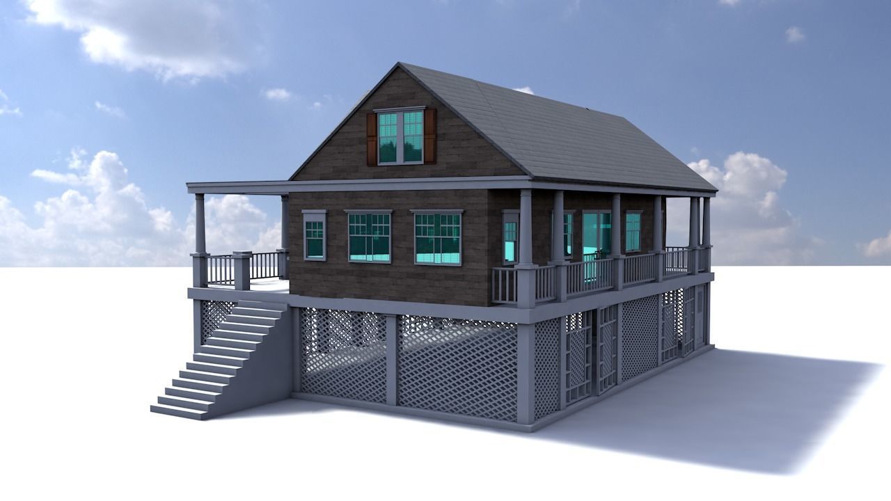 house 8 with deck and stairs Low-poly 3D model_3