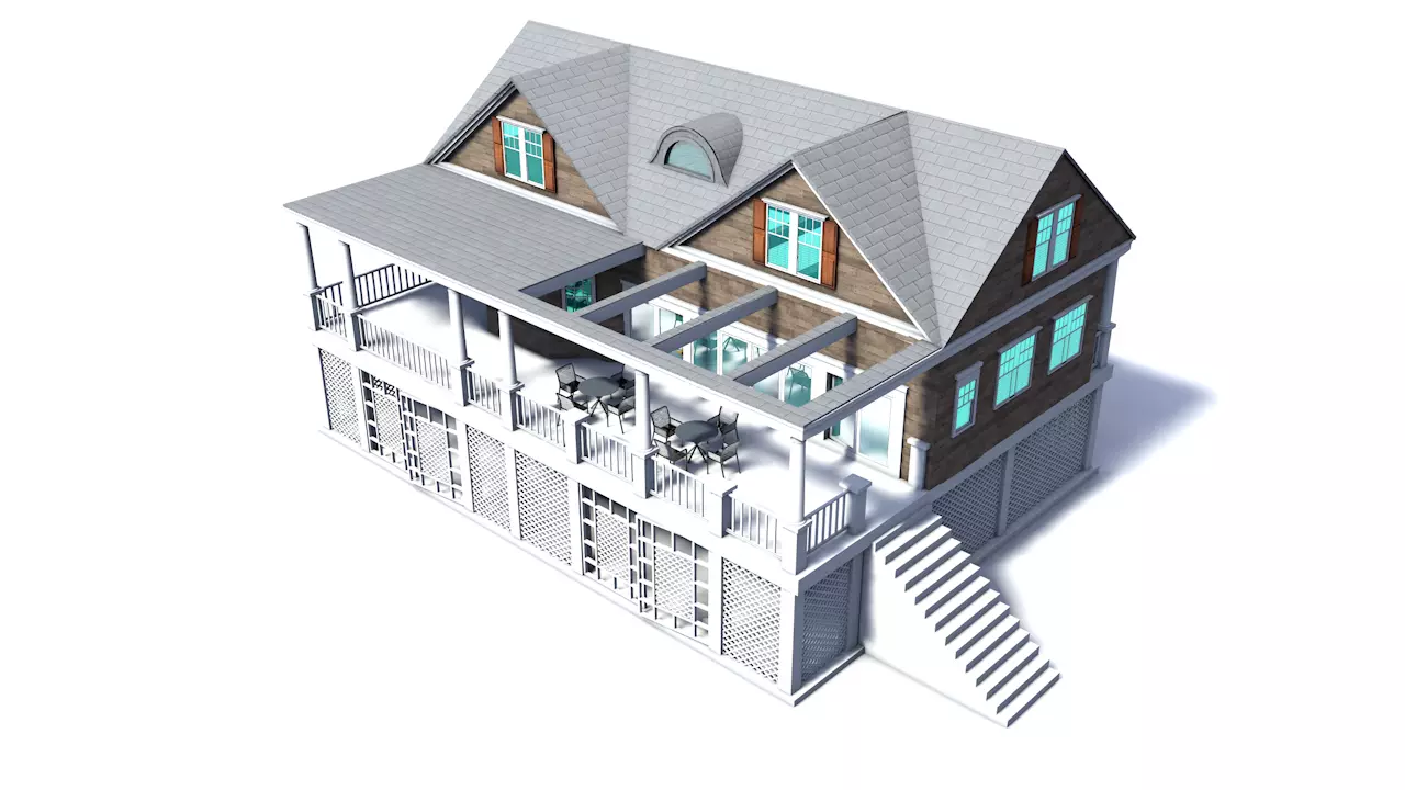 house 8 with deck and stairs Low-poly 3D model_0