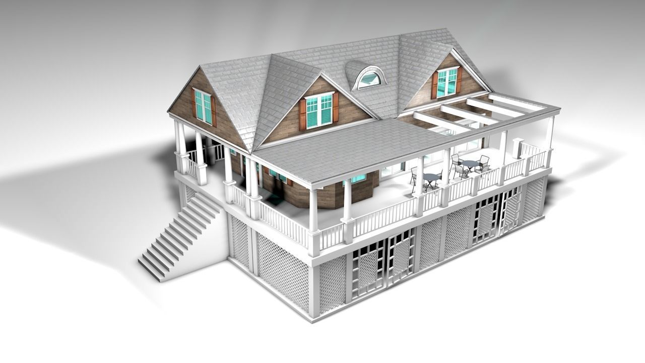 house 8 with deck and stairs Low-poly 3D model_6