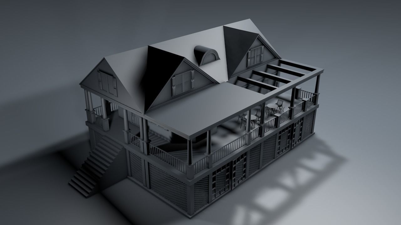 house 8 with deck and stairs Low-poly 3D model_7
