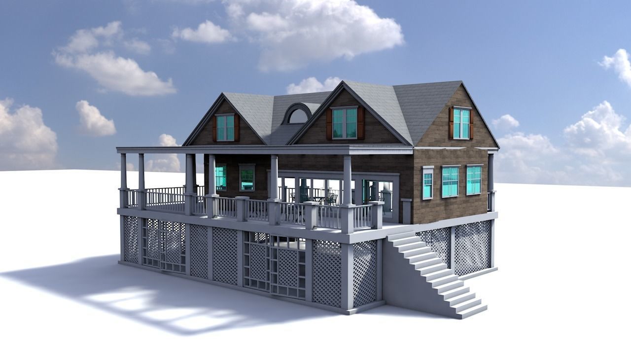 house 8 with deck and stairs Low-poly 3D model_2