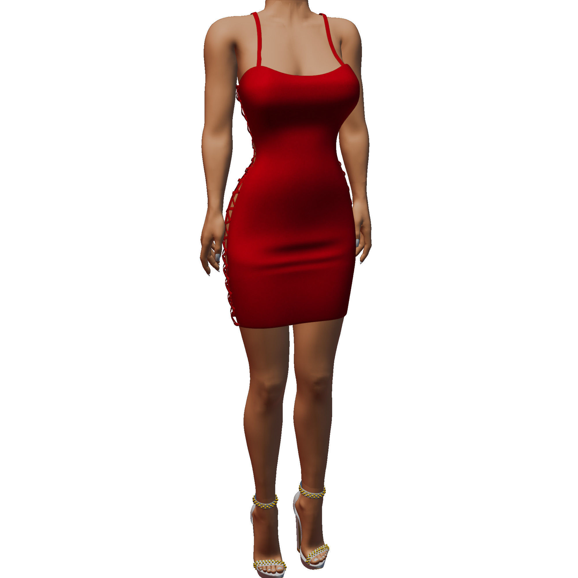 Women Red Dress Low-poly 3D model_7
