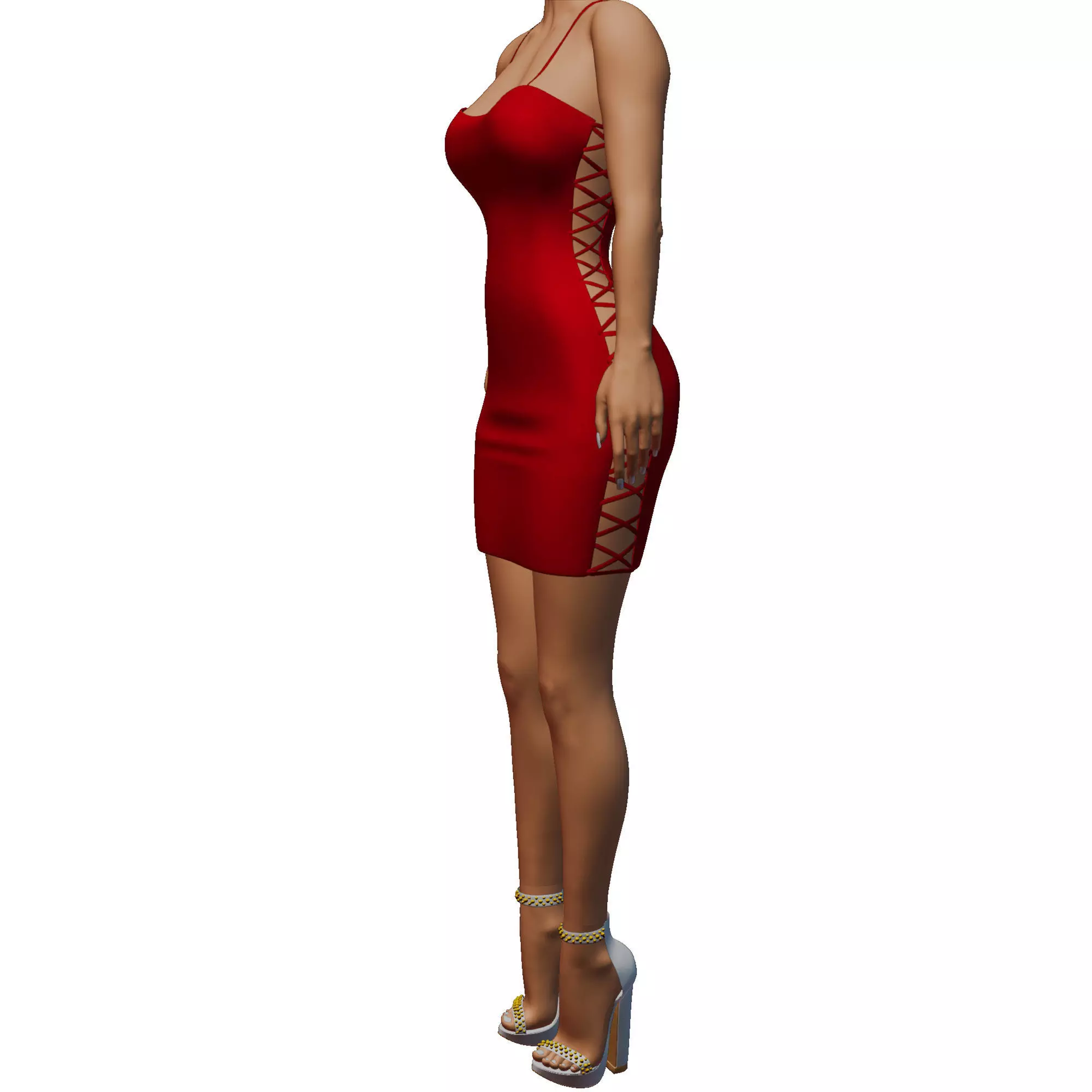 Women Red Dress Low-poly 3D model_0