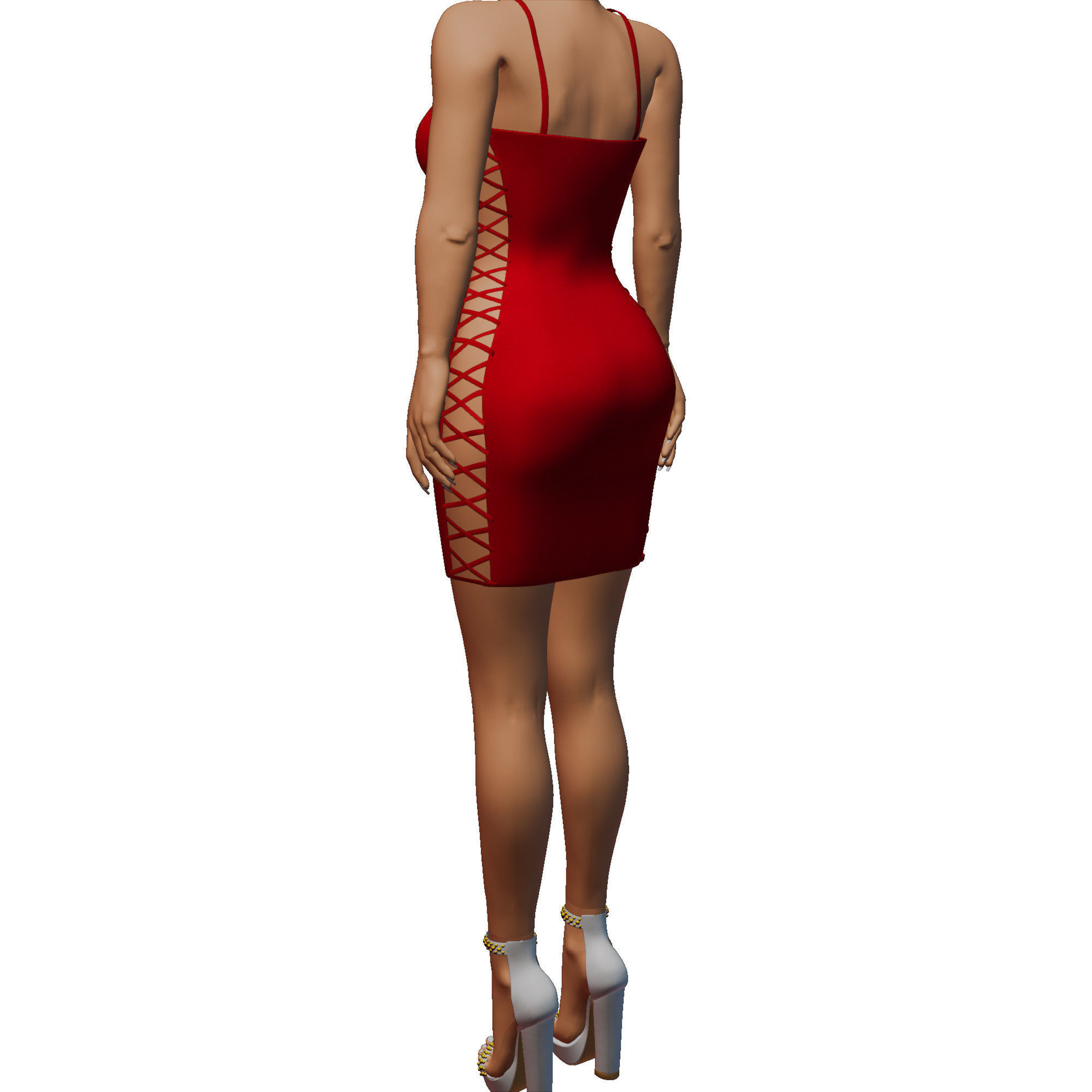 Women Red Dress Low-poly 3D model_5