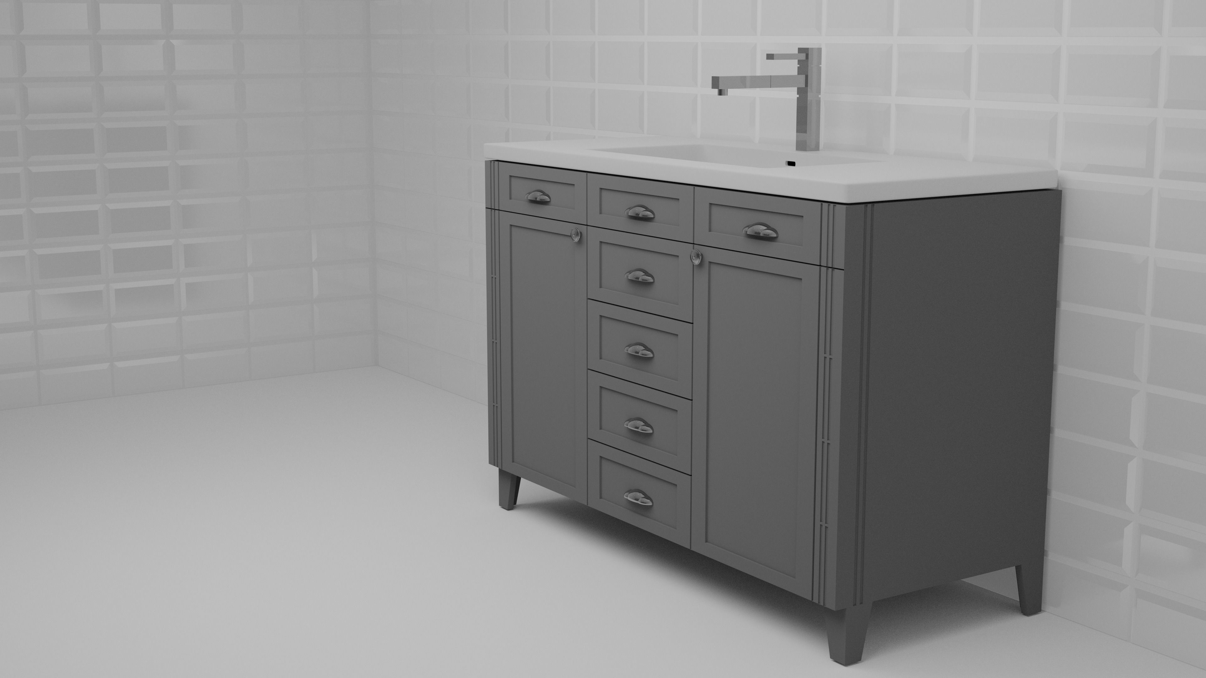 Washbasin Cabinet Free 3D model_4