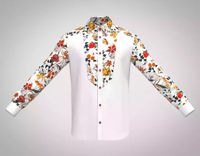 3D MENs Formal Shirt With Floral Sleeve Caller And Shoulder