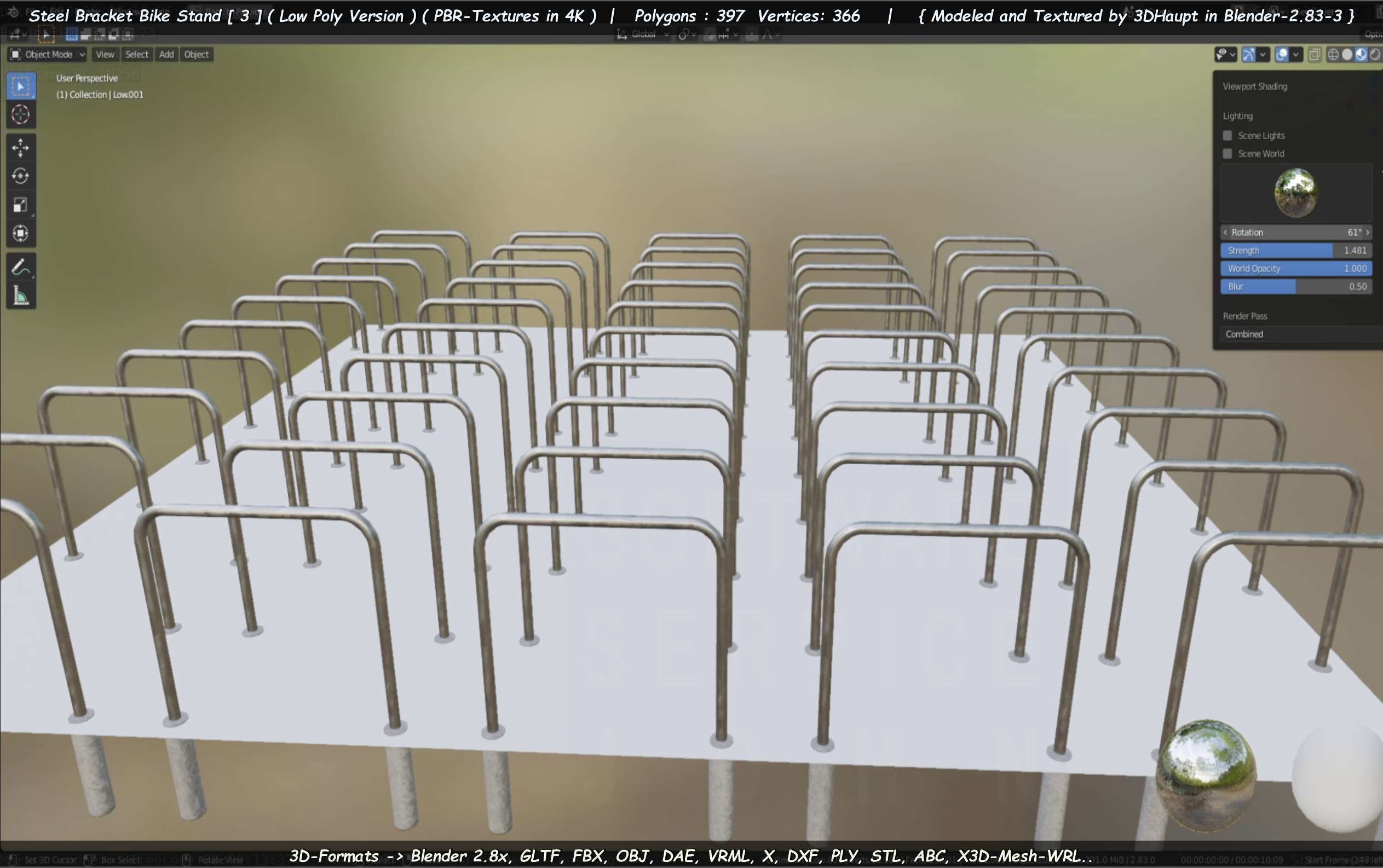 Steel Bracket Bike Stand -3- Low-Poly Version Low-poly 3D model_105