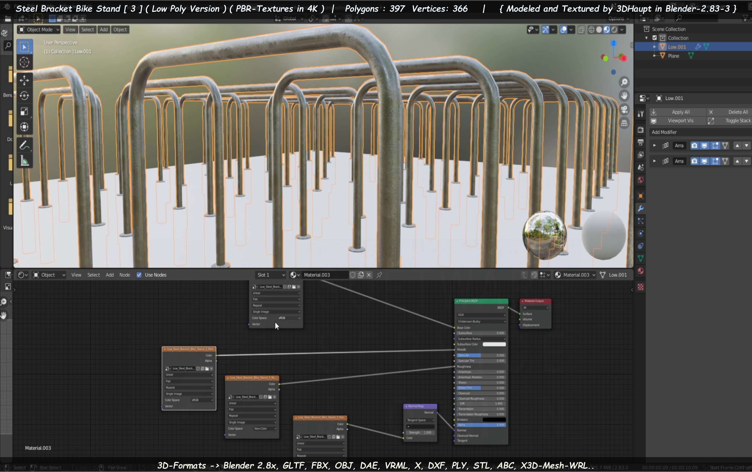 Steel Bracket Bike Stand -3- Low-Poly Version Low-poly 3D model_109