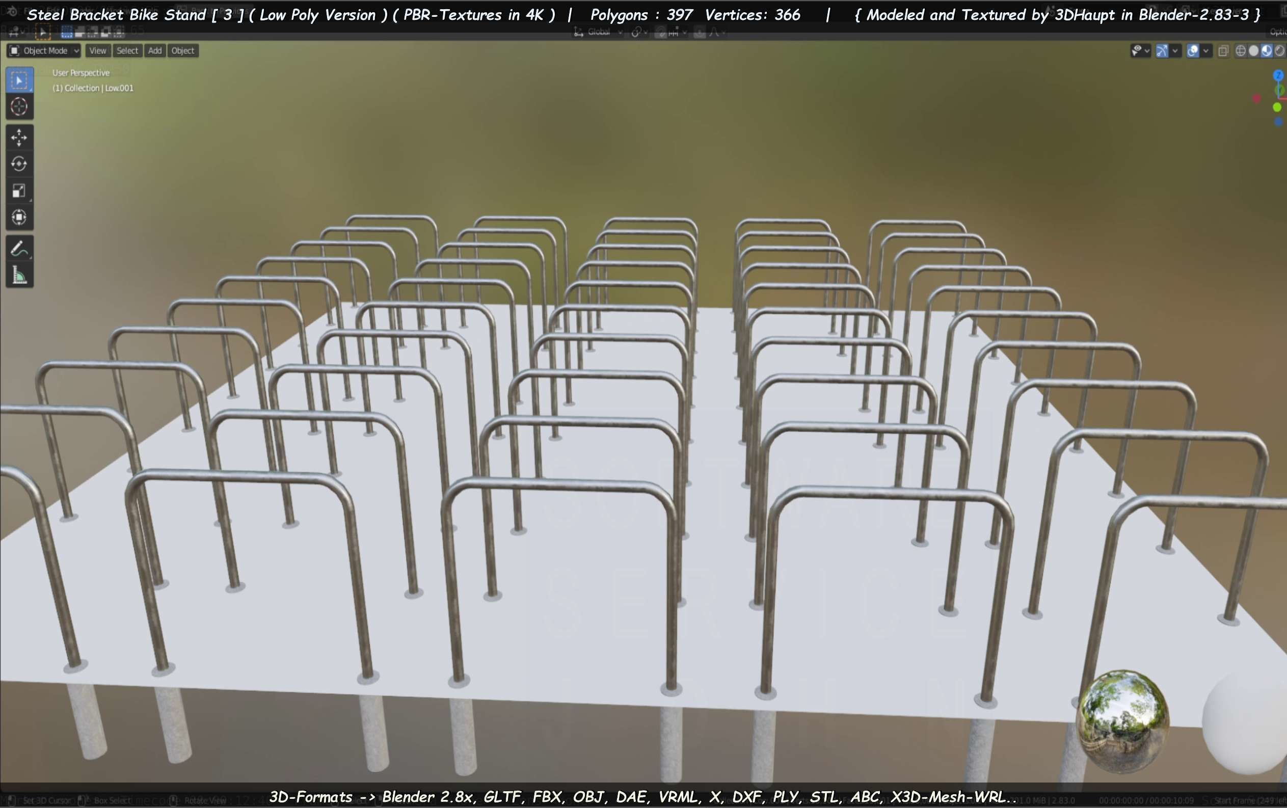 Steel Bracket Bike Stand -3- Low-Poly Version Low-poly 3D model_102