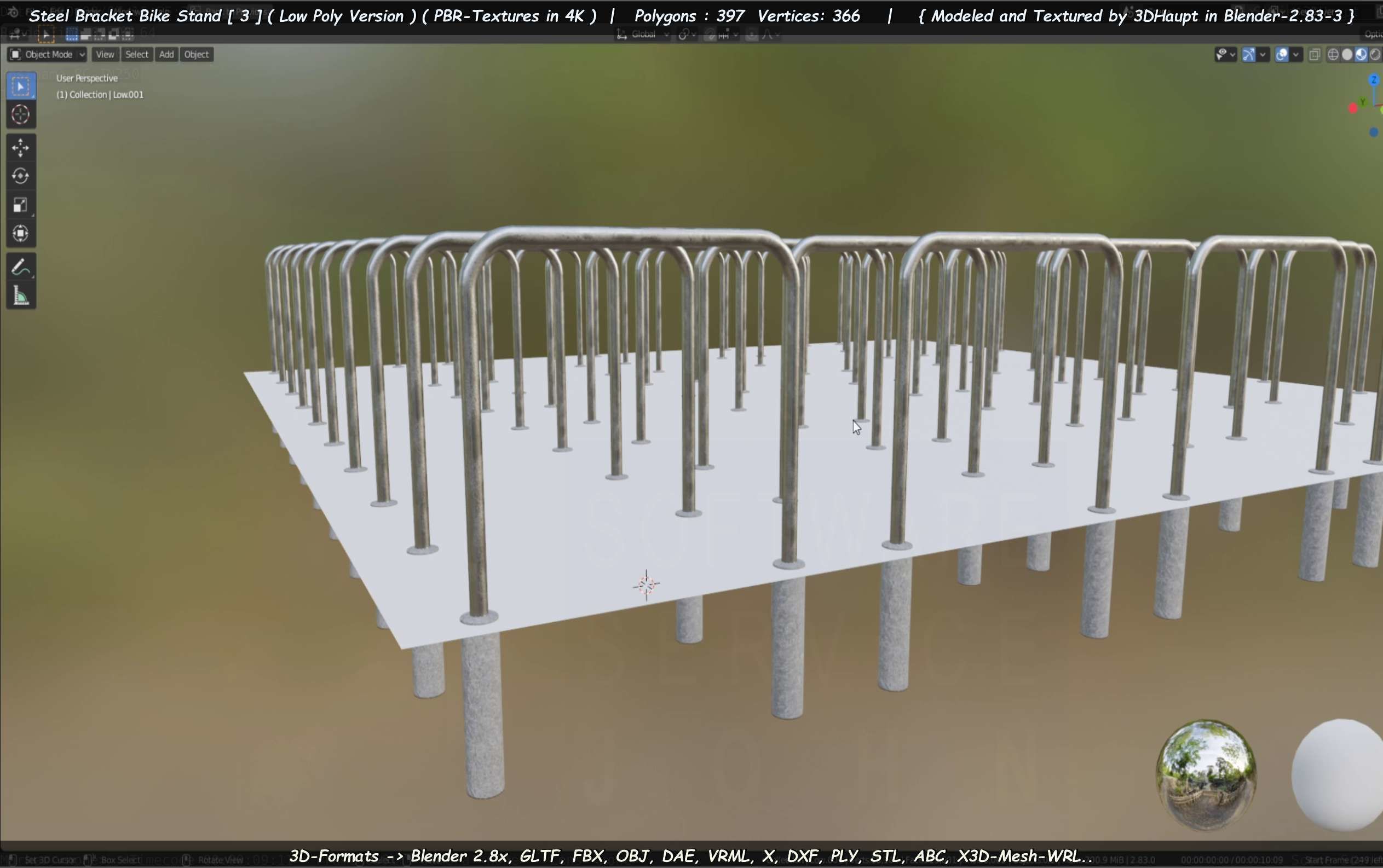 Steel Bracket Bike Stand -3- Low-Poly Version Low-poly 3D model_94