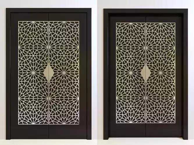 Set of doors with an oriental pattern and a shiny cover 3D model